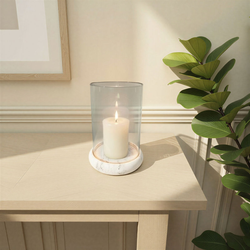 Glass Hurricane Candleholder With Marble Base