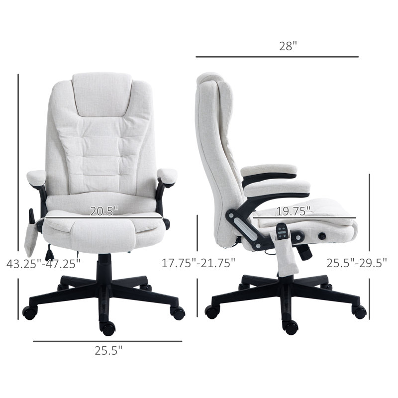 Fauteuil de bureau vibrant HOMcom, Lin lin, Blanc, crème