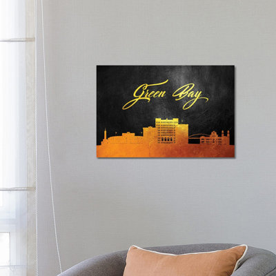 Green Bay Wisconsin Gold Skyline by Adrian Baldovino - Wrapped Canvas Print