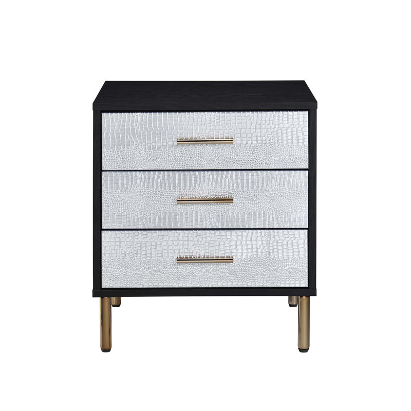 Table de chevet glamour 1Pc 1Pc avec 3 tiroirs à motif de crocodile
