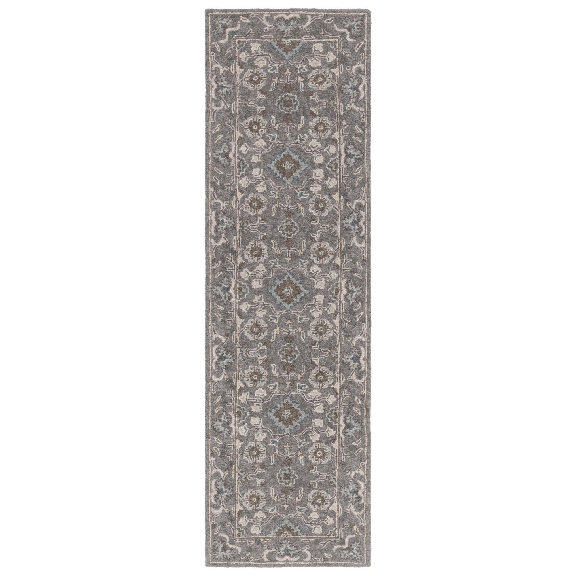 Tansy Handmade Wool Gray/Beige/Blue Rug, Runner 2'3" x 16'