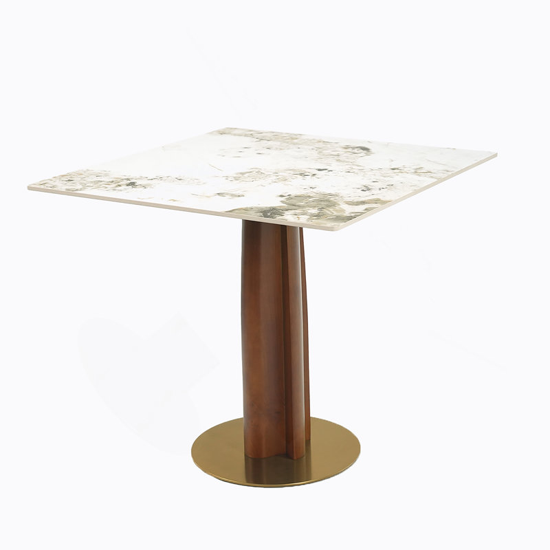Table de salle à manger moderne carrée, table en pierre frittée de 33,5 po avec pieds en bois et base dorée, table de cuisine pour 2 personnes pour petit espace, capacité de poids de 150 lb (seulement la table de Négociation)