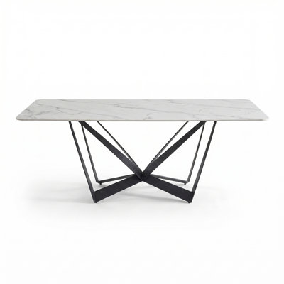 78.7" Sintered Stone Top Dining Table for 8-10, Modern Rectangelar Kitchen Table with Black Stainless Steel Based, Luxury Dining Room Table for Living Room Home (Table Only)