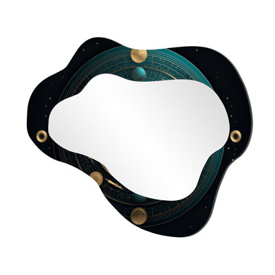 Ancient Vintage Gold And Teal Seal - Geometric Asymmetrical Unique Wall Mirror, Modern Cloud Mirror, Printed Metal Art