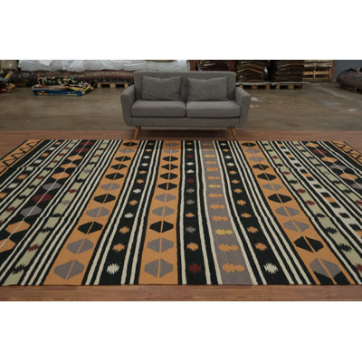 Grand tapis rayé vibrant 9 x 14 pour décoration intérieure moderne