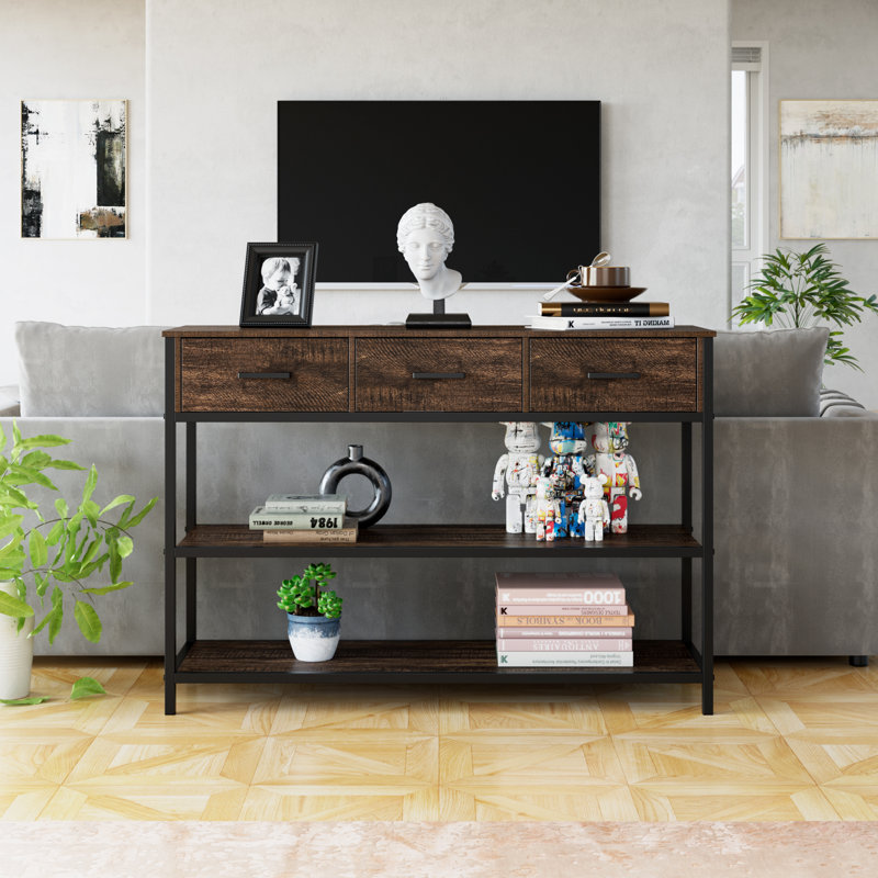 43.3" W 30.1" H Console Table With 3 Drawers and Open Storage Shelves, Espresso