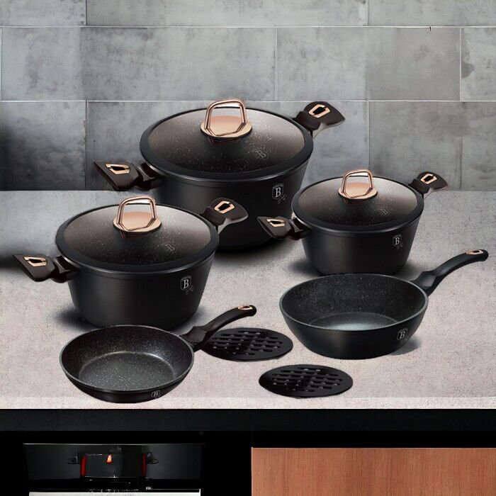 10 - Piece Non-Stick Aluminum Cookware Set, Black Rose