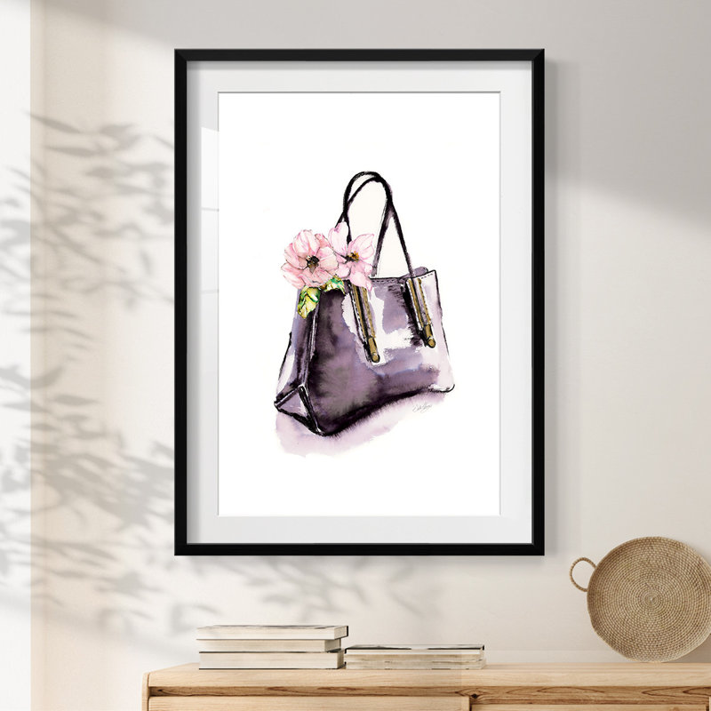 Sac à main avec imprimé floral, H 28,5 po x l 20,5 po, Noir