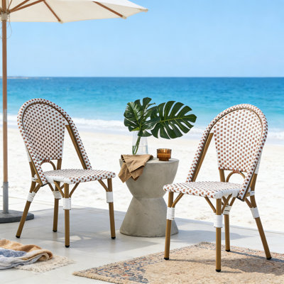 Outdoor PE Rattan and Aluminum Bistro Chairs Set of 2 with Bamboo Print Finish for Durable Stylish Seating