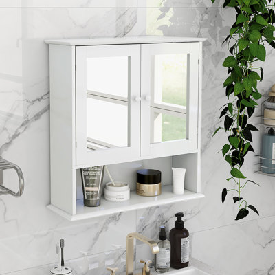 Armoire murale de salle de bain à double porte miroir - Économie d'espace et tablettes réglables peintes à la mode