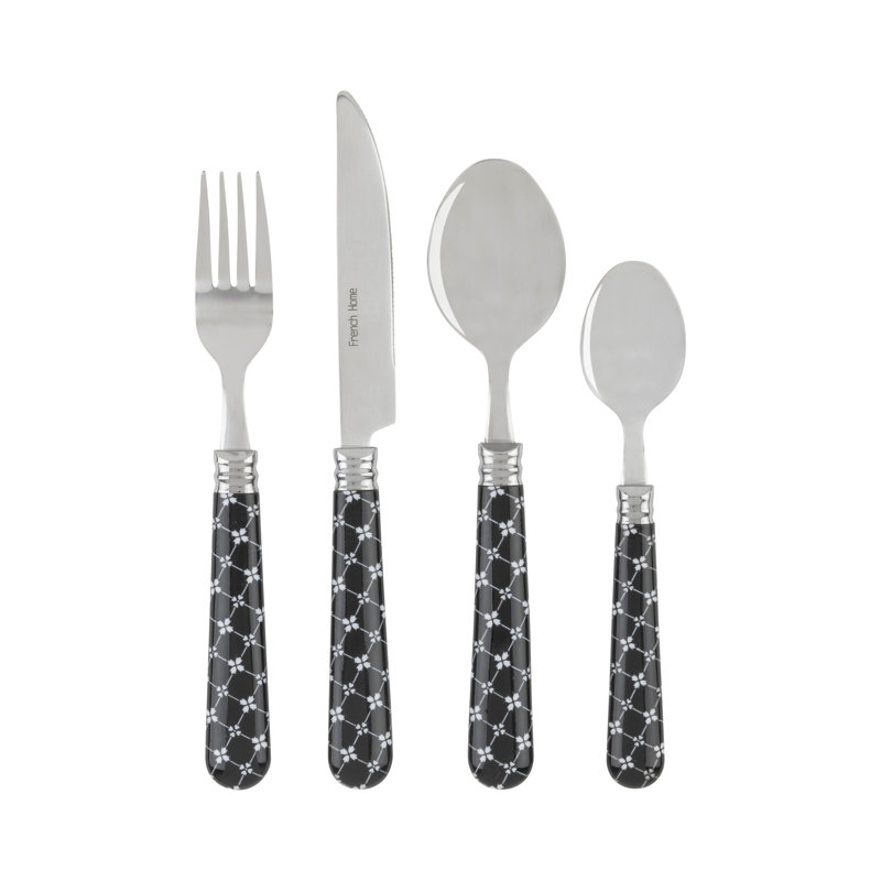 French Home Bistro 16-Piece Stainless Steel Flatware Set, Service for 4, Abstract Butterfly 