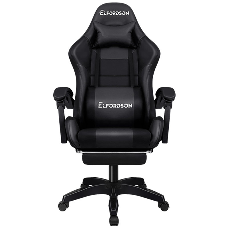 ELFORDSON Adjustable Reclining Faux Leather Swiveling PC & Racing Game Chair, Black
