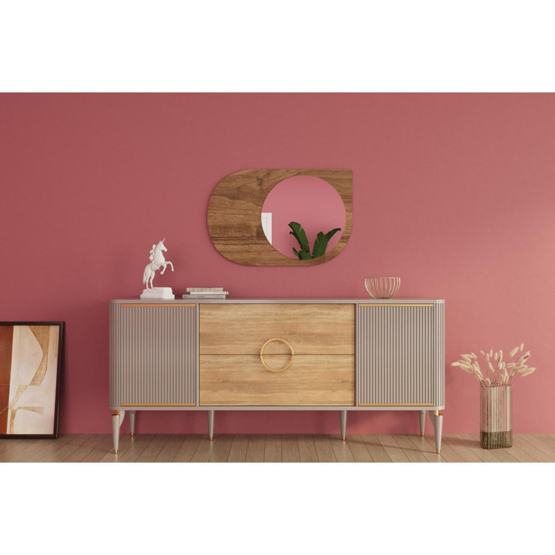 Miroir mural moderne, couleur noyer, 23,6 po x 35,4 po x 0,9 po | Fabrication 100% en panneau de fibres à densité moyenne, conception écologique Fllot-E | Décoration élégante, parfaite pour le salon, la chambre à coucher et le vestibule | Fixation murale facile