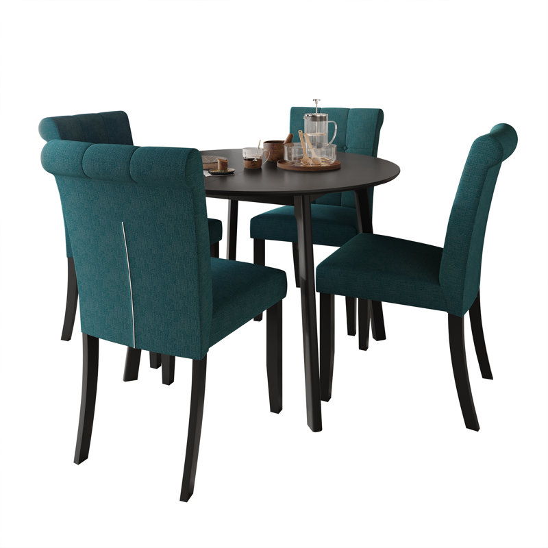 Ensemble de salle à manger 5 pièces Danina avec chaises rembourrées et table ronde de 42 po, Bleu sarcelle