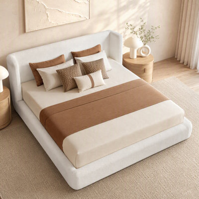Fournier AirFrame King Bed Frame with Headboard, Cloud Upholstered Platform Bed Frame, 4.7 Inch Foam Cushioned, No Box Spring, Easy Assembly