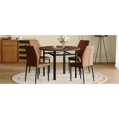 Ensemble de table de salle à manger 42 po 4 chaises de salle à manger brunes et noires avec coque - Motif. Technologie confortable - Chaises brunes en tissu. Convient pour les salles à manger, le bureau, etc.