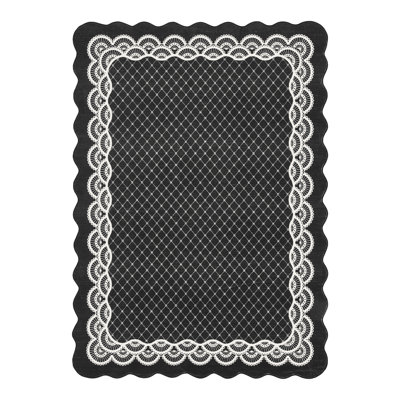 Machine Washable Scalloped Area Rugs Modern Bordered Floor Mats, Non-Slip Contemporary Accent Rug, Non Shedding Soft Low Pile Indoor Carpet for Living Room, Bedroom, Kitchen