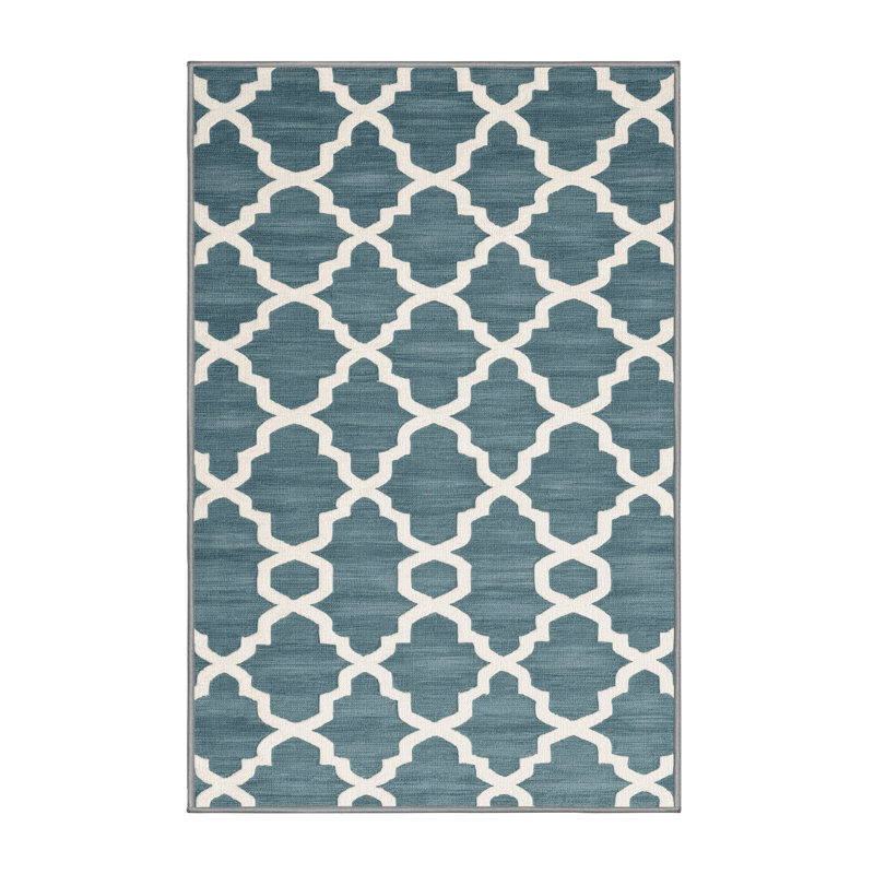 Machine Washable Trellis Green Area Rug, Runner 2' x 4'