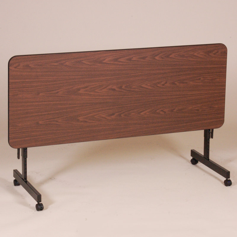 Borchert Rectangle Height Adjustable Flip Top Training Table with Casters, Walnut, 31" H x 72'' L x 24''W