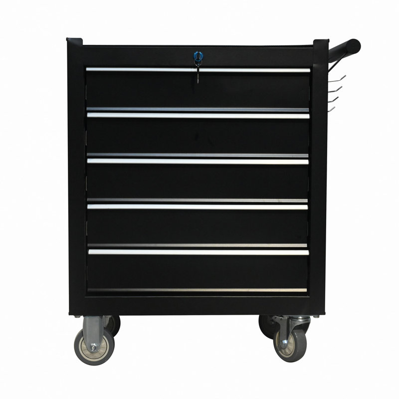 Armoire à outils en métal à 5 tiroirs, boîte à outils de rangement avec roues de frein, boîte à outils avec serrure, convient aux entrepôts, garages, ateliers de réparation, salles d'outils et autres endroits
