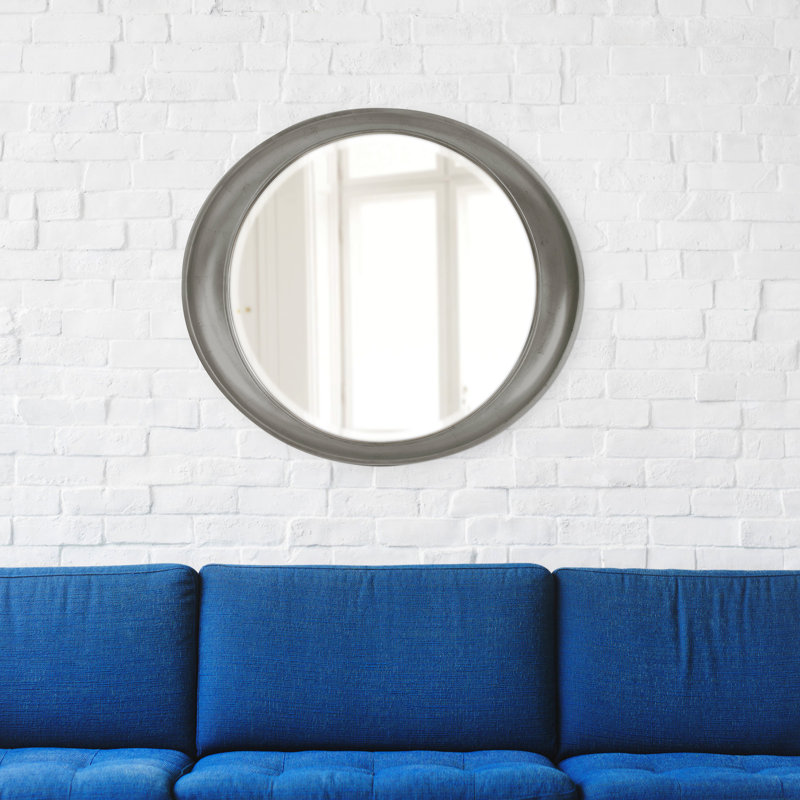 Contemporary Oval Framed Wall Mirror, Nickel