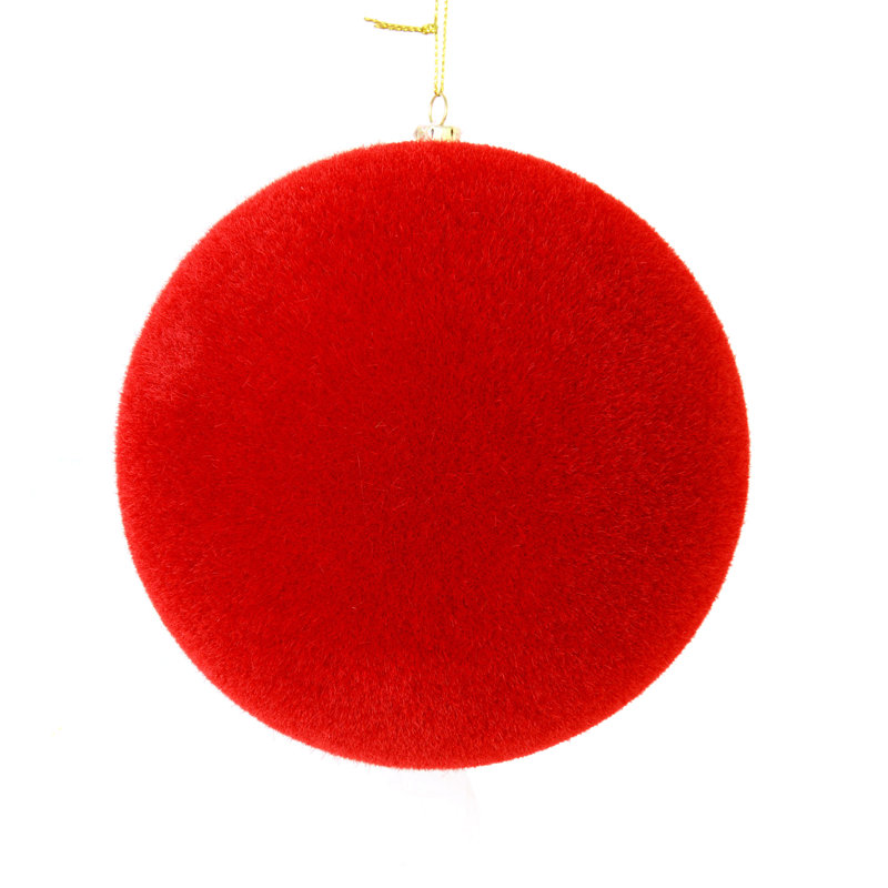 Ornement boule floquée, H 10 po x l 10 po x P 10 po, Rouge
