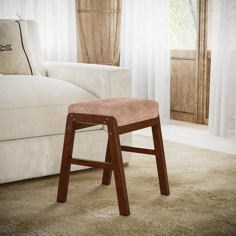 Raahi Solid Wood Accent Stool, Light Brown