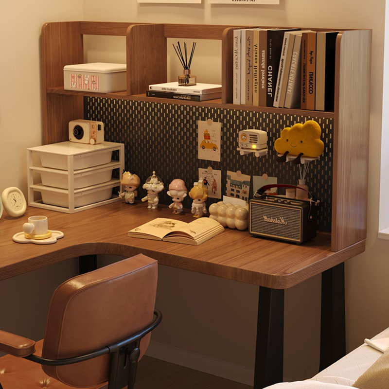 Bureau d'écriture en L en bois massif brun noisette, H 61,02 po x l 70,87 po x P 47,24 po, Retour à droite