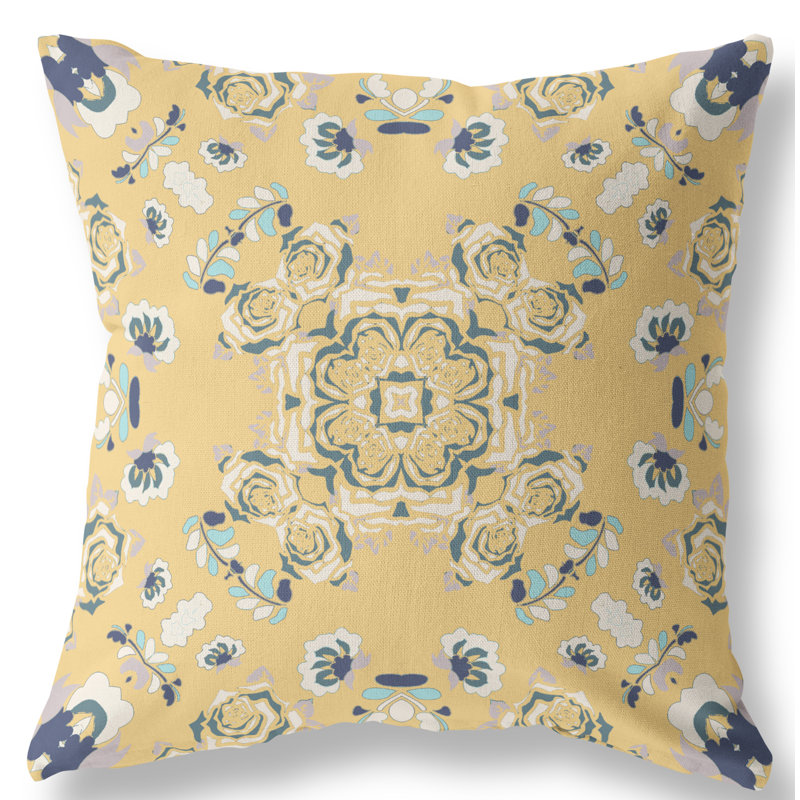  Housse et insert de coussin carré rose, 26" x 26", Jaune/bleu
