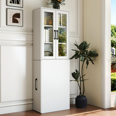 4 Tier Pull-out Multi 2 Glass Doors 70.53" H Modern Wooden Display Cabinet For Kitchen Pantry And Office Solutions Multi-functional Storage Dining Room Store