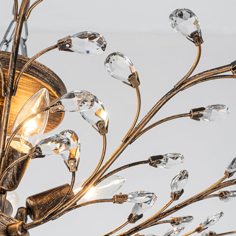 Jamei 5-Light Vintage Crystal Branch Semi-Flush Mount, Bronze