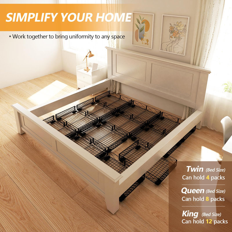 Black Metal Foldable Under Bed Storage Box with Wheels