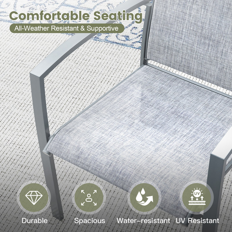 6-Person Round Patio Dining Set With Stackable PVC-Coated Polyester Chairs, Gray/Gray