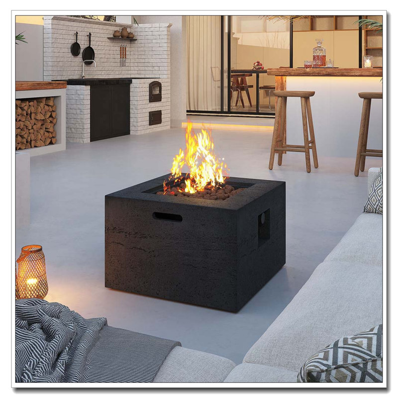 Foyer d'extérieur au propane carré 24,02 "MGO avec 40 000 BTU, Noir