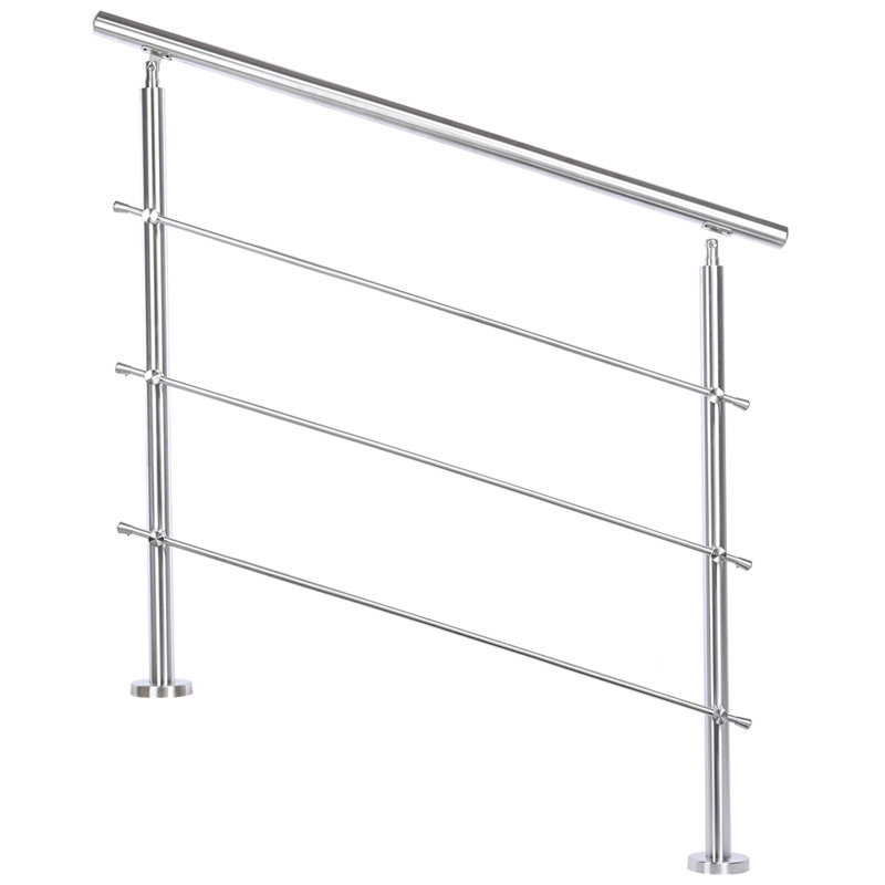 100CM Silver-coloured floor-mounted stainless steel handrail, 110cm H x 100cm W