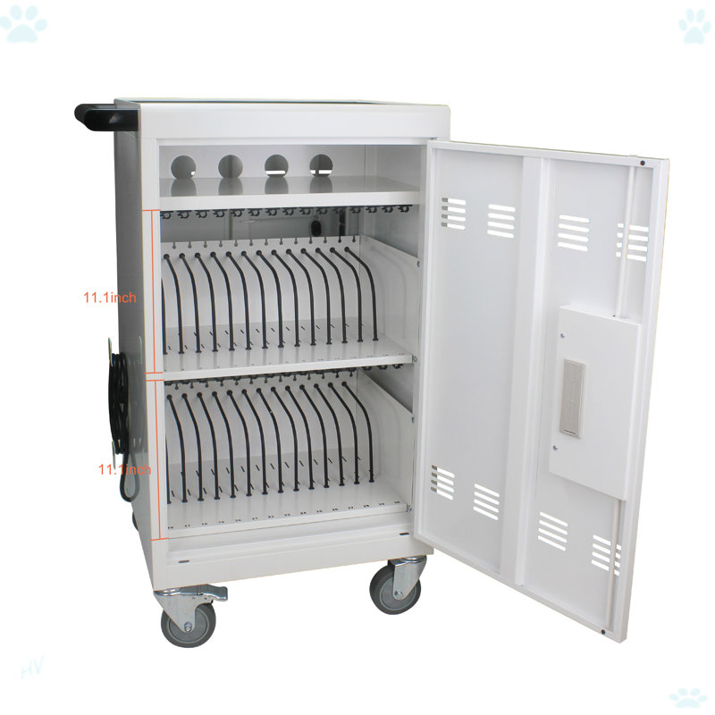 Mobile Charging Cart And Cabinet For Tablets Laptops 30-Device With Combination Lock, Antique White