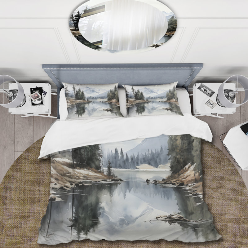 Ensemble de housse de couette en microfibre / polyester vert et bleu, Housse de couette pour grand lit et 2 taies décor