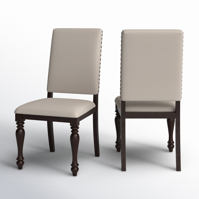 Demaria Transitional Upholstered Dining Side Chair · Nailhead Trim · Beige/Espresso