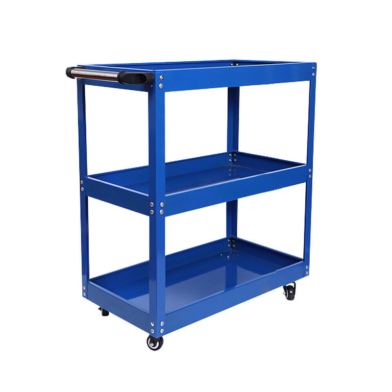 Chariot à outils à 3 niveaux avec roues verrouillables Capacité de 440 lb, Bleu
