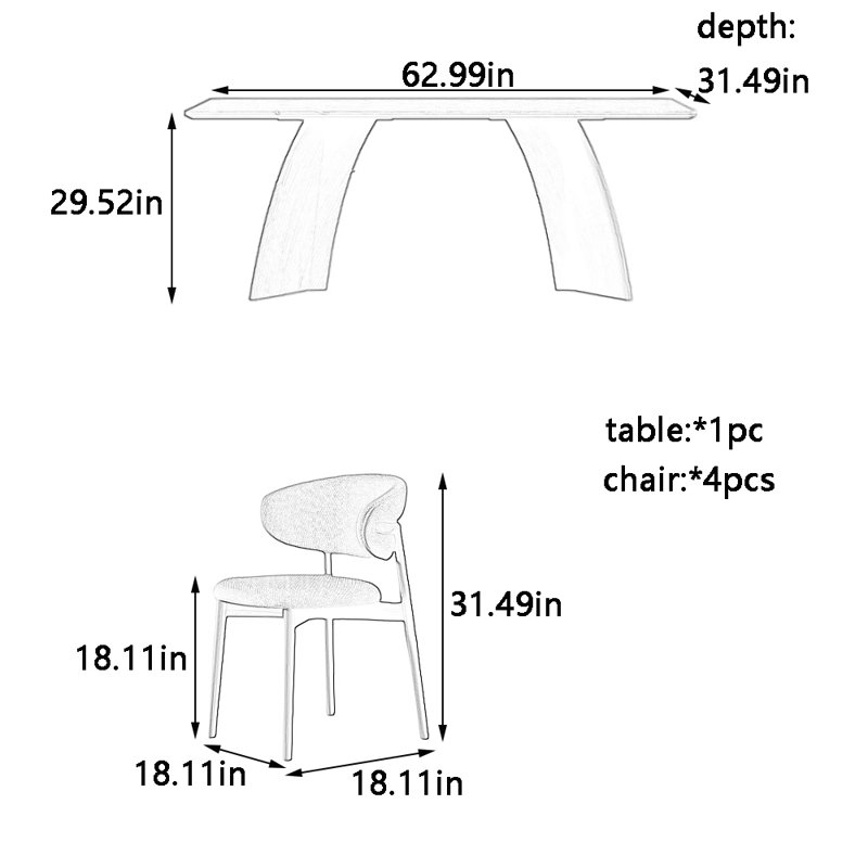 Vintage rock board dining table and chair set, 29.52”H x 62.99”L x 31.49”W