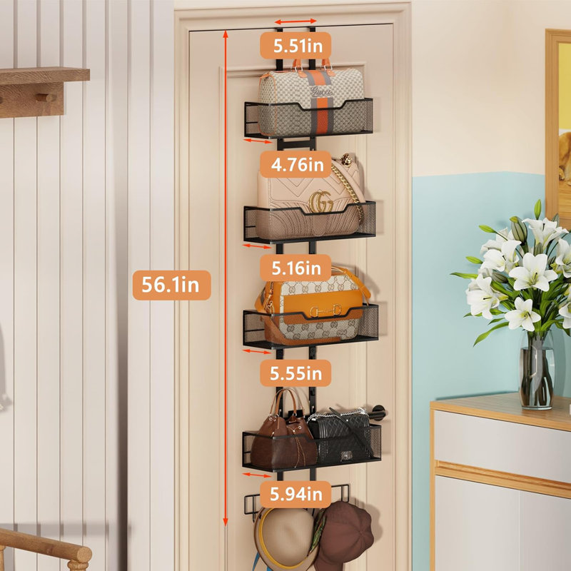 Adjustable Durable Metal Purse Holder Handbag Purse Organizer for Closet with 5 Hooks Medium