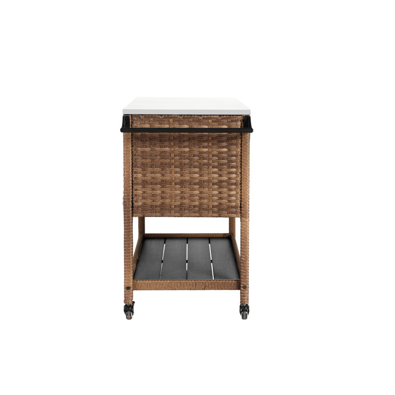 Outdoor Patio Table With And Stainless Steel Top For Various Uses - Brown Versatile Cabinet Cart