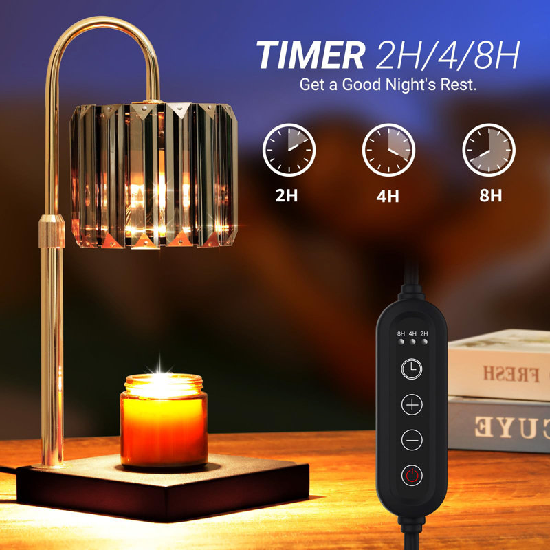 Bougie chauffe-lampe avec minuterie, bougie électrique à intensité réglable à hauteur réglable, cadeaux pour les femmes, lampe de fond en verre avec bougies modernes, noir