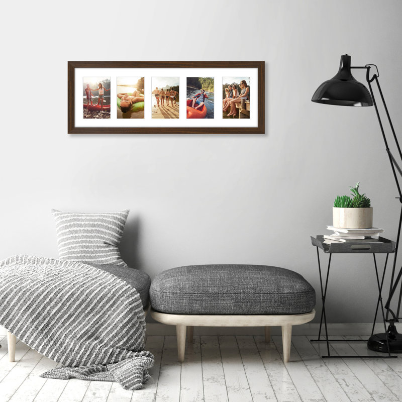 8 x 24 Collage Picture Frame 5 4 x 6 Photos - Composite Wood and Shatter-Resistant Glass, Walnut