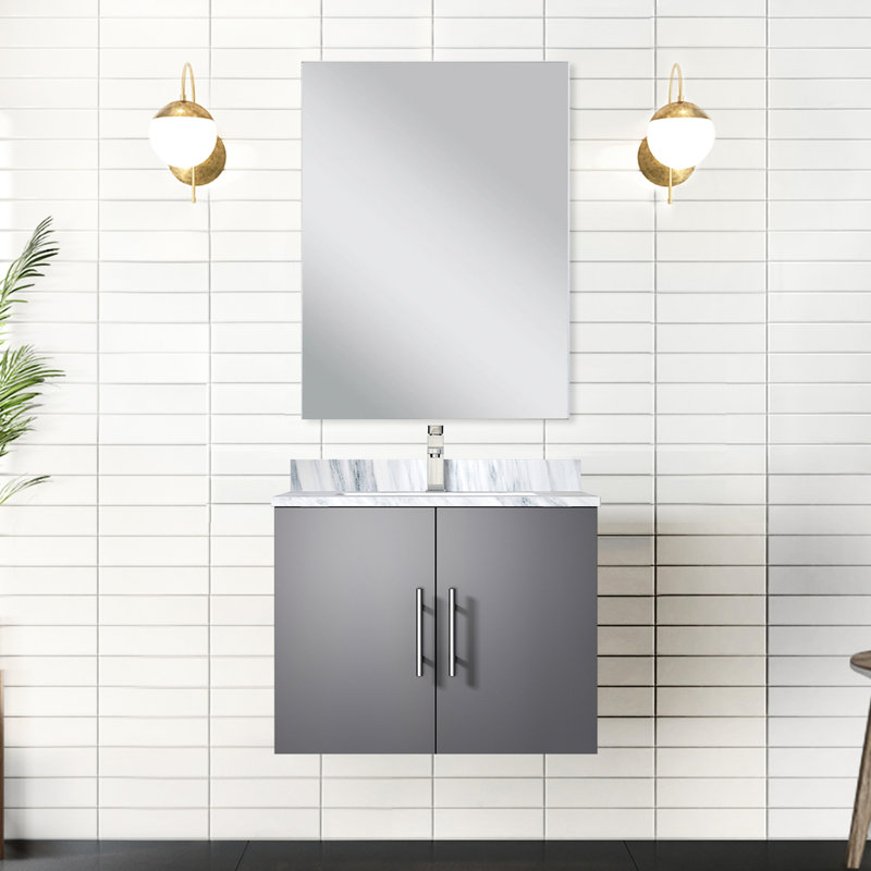 Meuble-lavabo simple gris foncé de l 24 po x P 22 po avec comptoir en marbre, miroir de 18 po, compartiment à fermeture en douceur avec comptoir et miroir inclus, aspect moderne