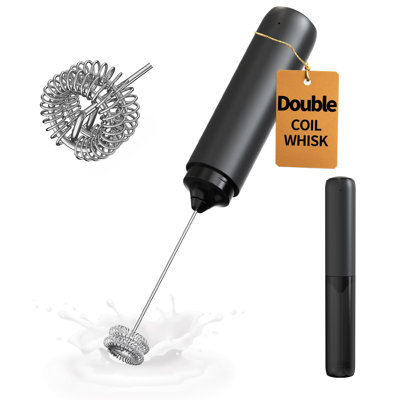 Rechargeable Milk Frother Handheld With Storage Tube Dual Coil Whisk Black