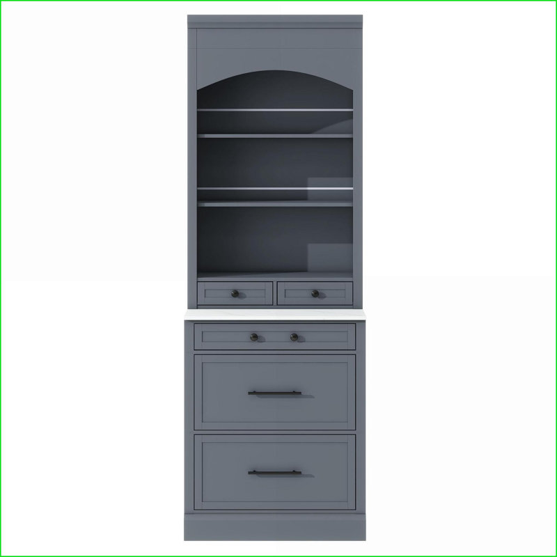 Kitchen Pantry, Modern 83.7in Tall Gray Set of 2 with Faux Marble Top, 5 Drawers | MDF | Adjustable Shelves