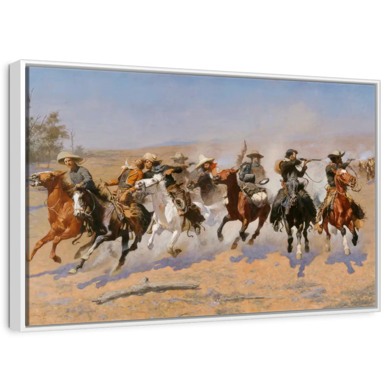 A Dash For The Timber, 13" X 9", Floating Frame White