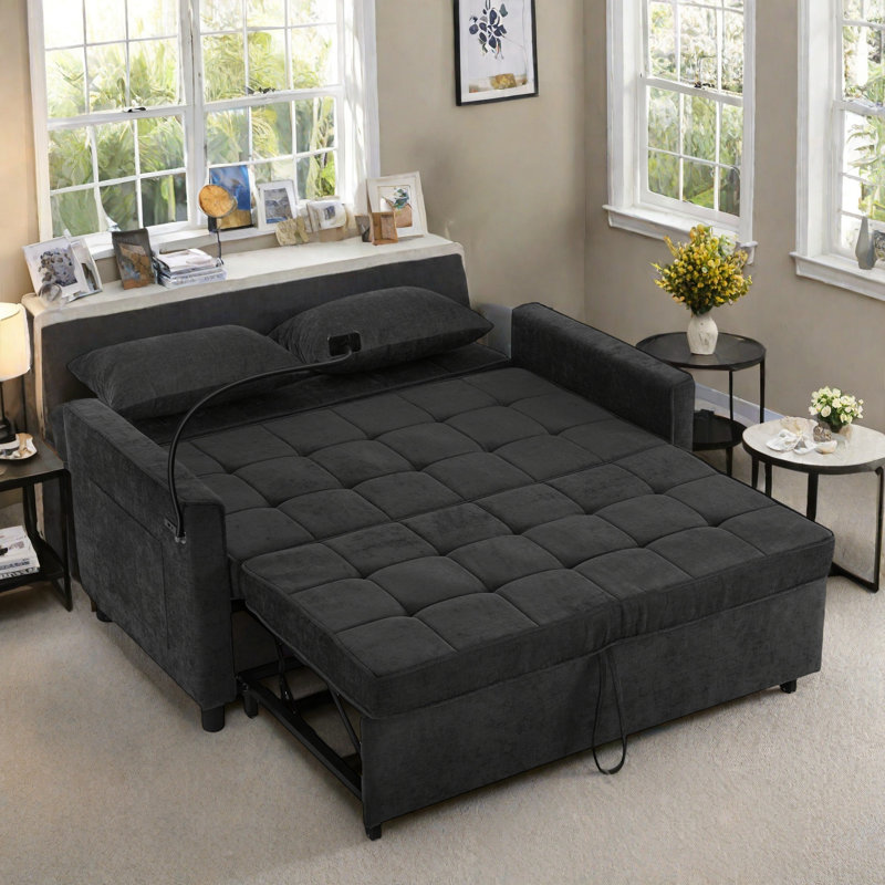 Canapé-lit gigogne escamotable avec ports USB, Noir