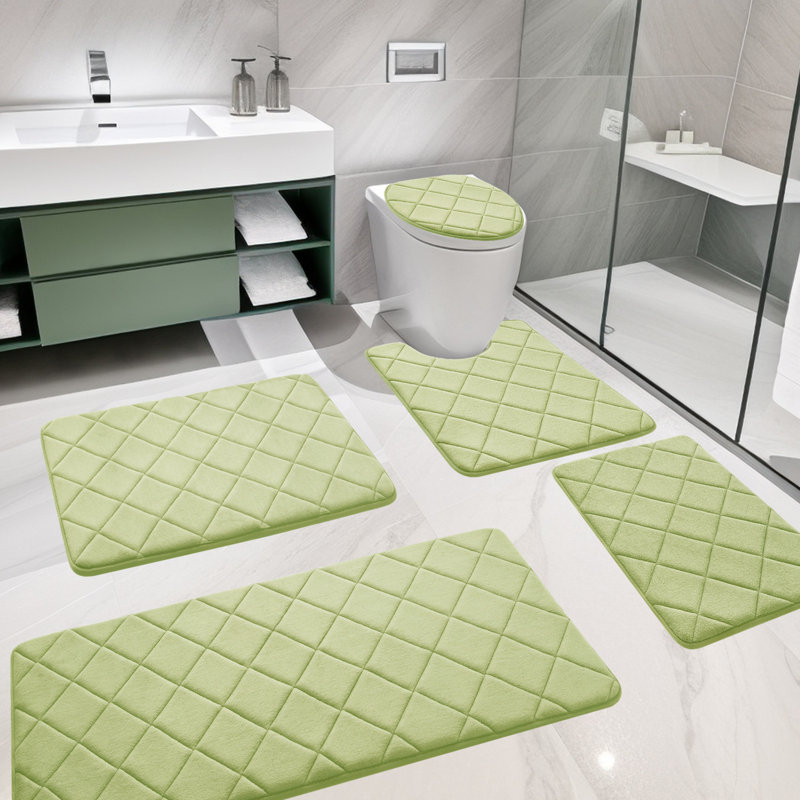 Bath Rug with Non-Slip Backing Memory Foam (Set of 5), Green